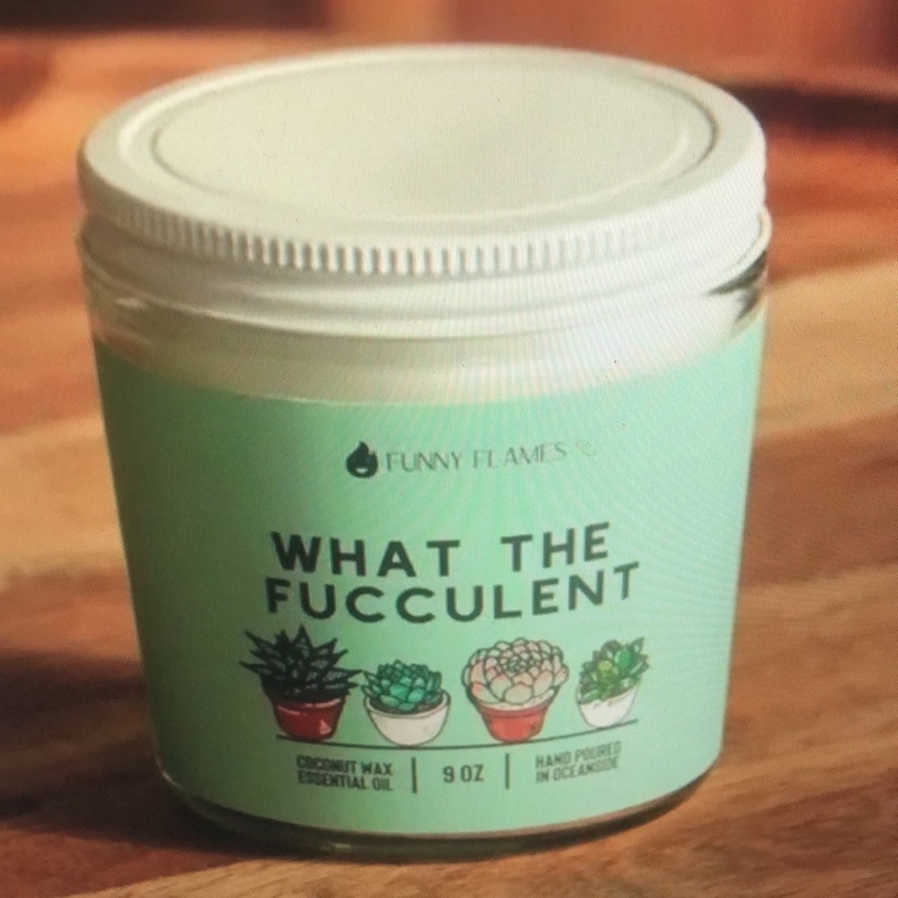 Funny Flames Plant Lover What The Fucculrnt Humorous Scented 9 Oz Pine Candle - Picture 3 of 4